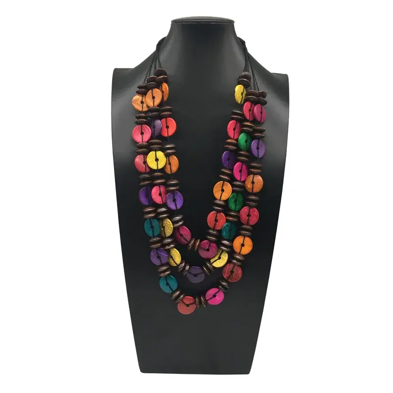 Bohemian Pure Handmade Multi-layered Coconut Shell Wooden Beads Necklace Beach Style Women's Jewelry