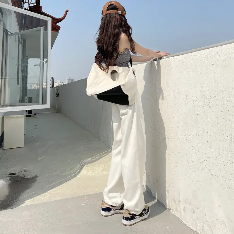 High Waist Wide Leg Jeans Women's Loose Fitting Slimming Drape Design White Denim Pants Floor-Length Trousers