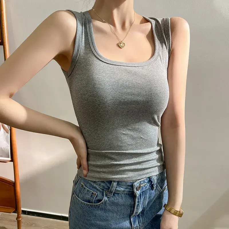 Gray Strapless Vest Women Summer No Bra Inner Wear with Chest Pad Workwear Slimming Top High-End Feeling Cotton Material