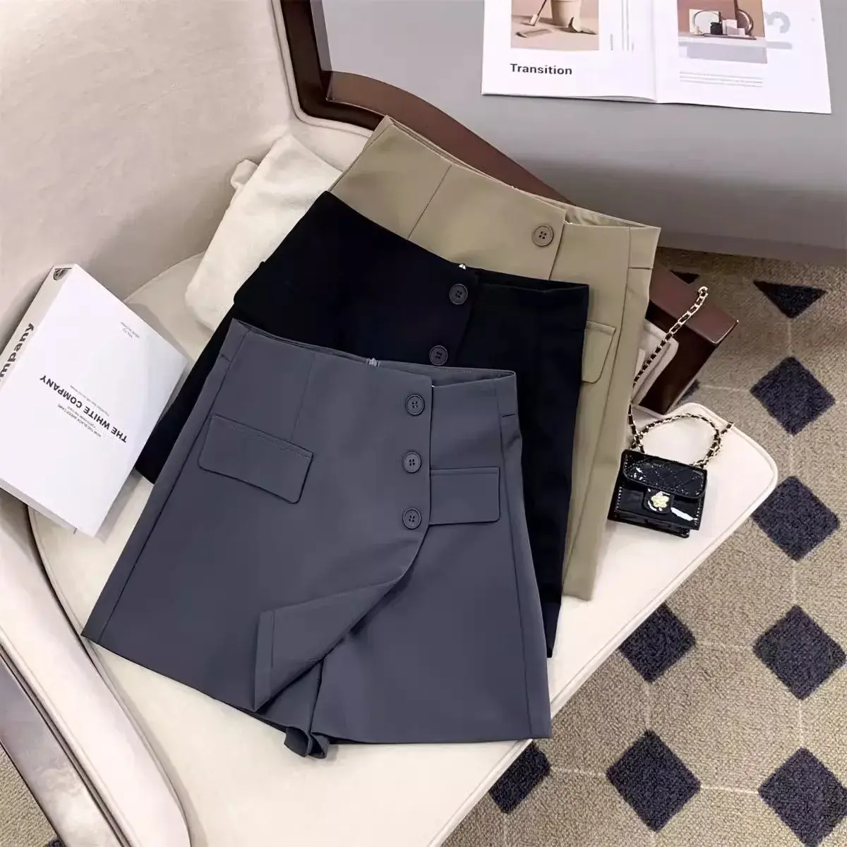 Fashionable Suit Skirt Pants Women's Short Shorts High Waist Versatile Front Skirt Back Pants Slim Wide Leg A- Line Pants
