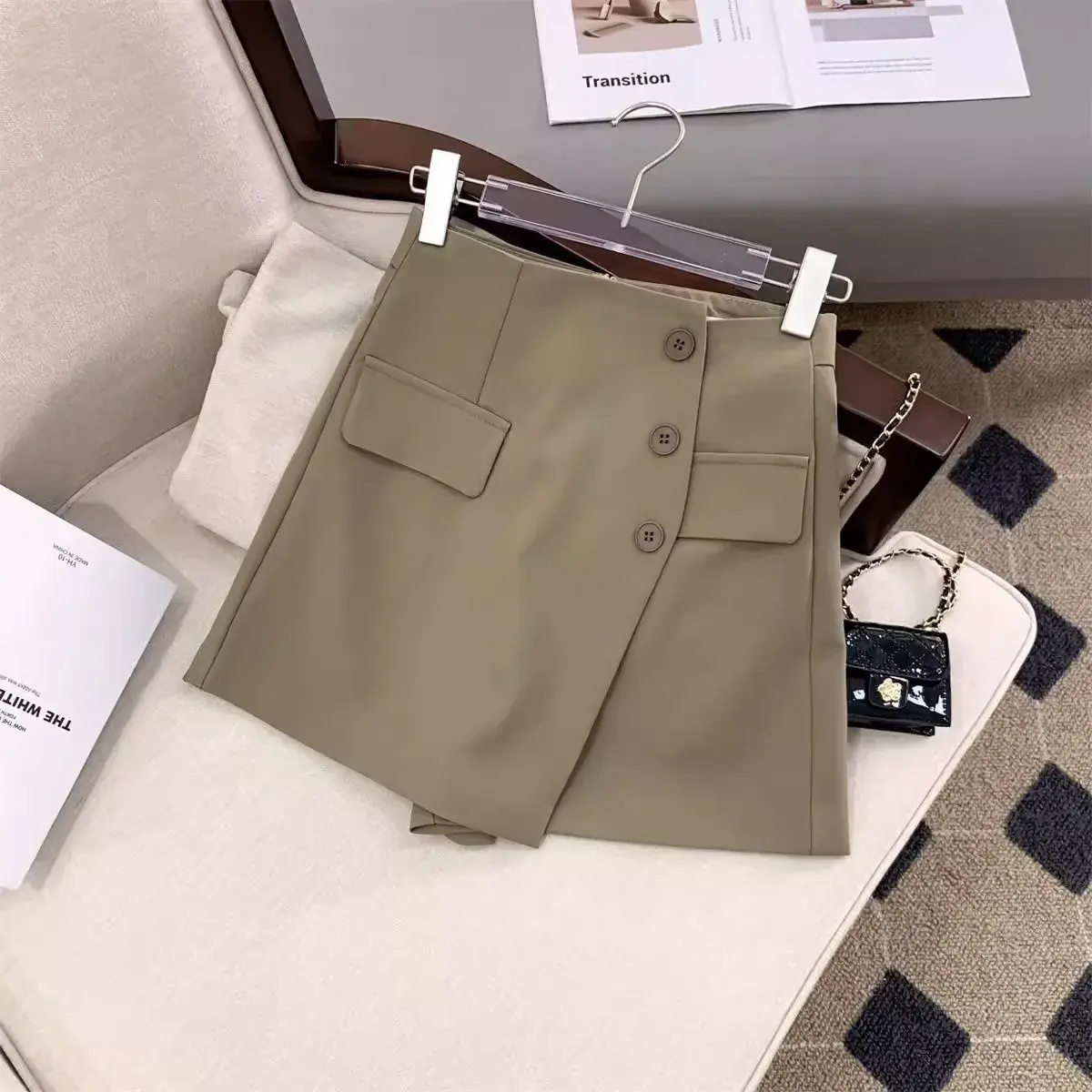 Fashionable Suit Skirt Pants Women's Short Shorts High Waist Versatile Front Skirt Back Pants Slim Wide Leg A- Line Pants
