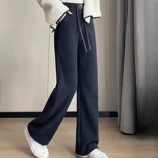 Lamb Velvet Fleece Lined Thickened Autumn Winter New Loose Wide Leg Pants Fashionable Casual Trousers Versatile Design Sensation