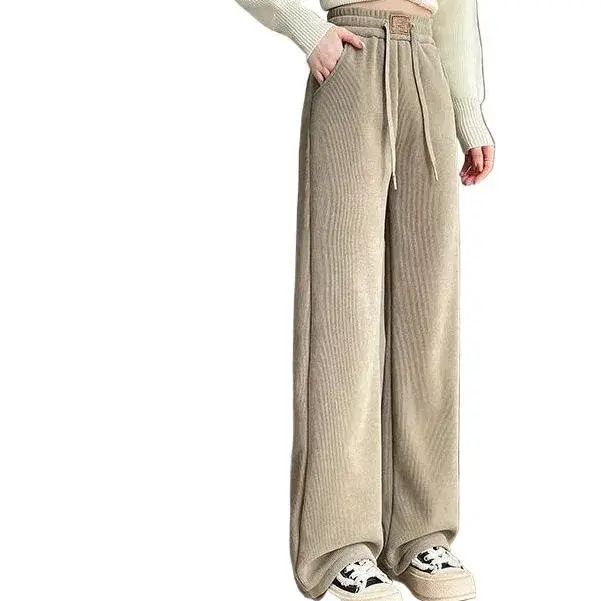 Lamb Velvet Fleece Lined Thickened Autumn Winter New Loose Wide Leg Pants Fashionable Casual Trousers Versatile Design Sensation