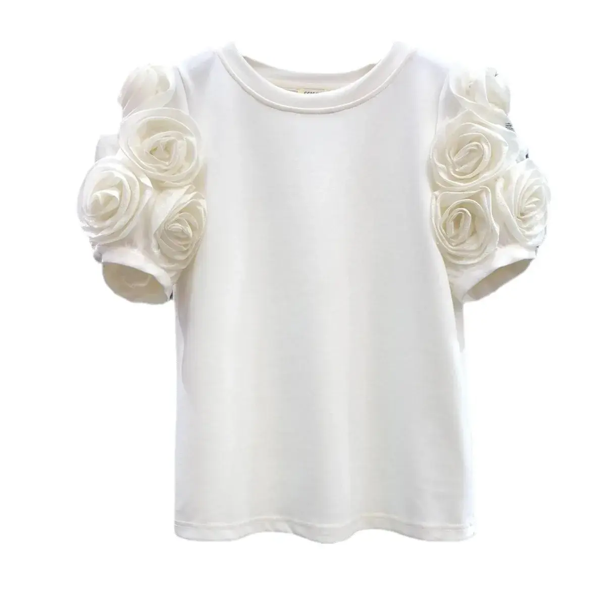 2024 Summer New Women's Clothing 3D Flower Short Sleeve T-Shirt Fashionable Simple Versatile Top Cotton Crew Neck T-Shirt