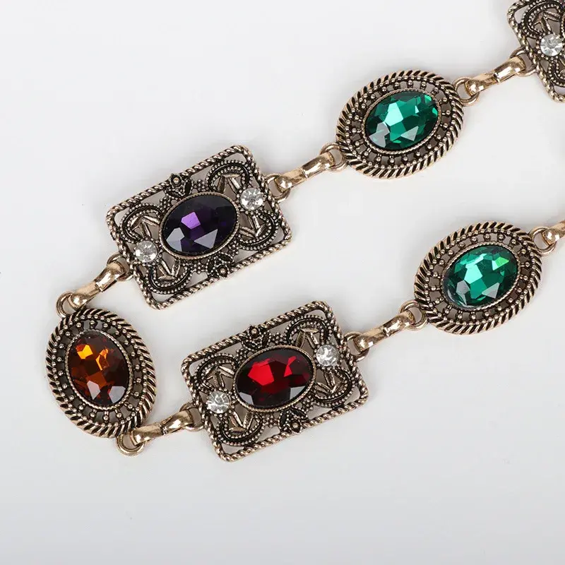 Niche Luxury Vintage Engraved Waist Chain Women's Rhinestone Belt Fashionable Versatile Decorative Accessory For Dresses