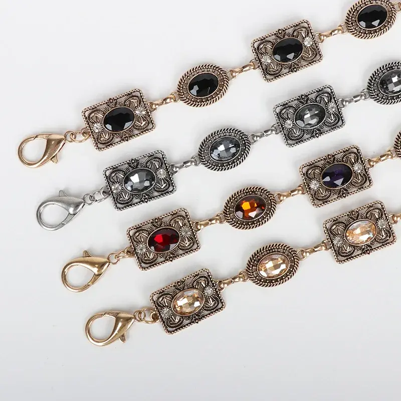 Niche Luxury Vintage Engraved Waist Chain Women's Rhinestone Belt Fashionable Versatile Decorative Accessory For Dresses