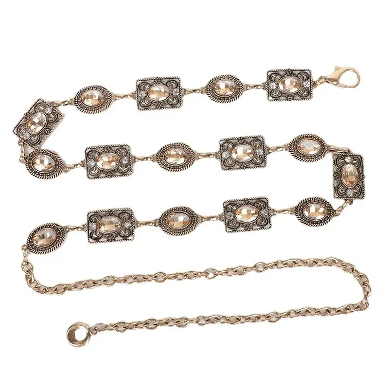 Niche Luxury Vintage Engraved Waist Chain Women's Rhinestone Belt Fashionable Versatile Decorative Accessory For Dresses