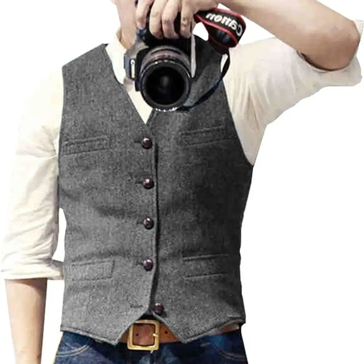 Vintage Striped Woolen Vest Casual Western-Style Men's Tank Top Single-Breasted Shoulder Vest Cross-Border European And American