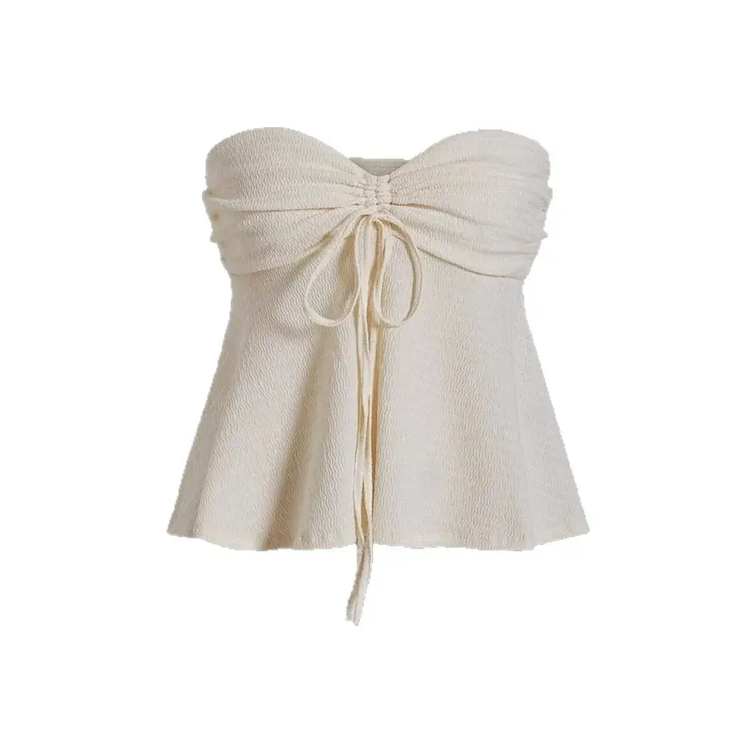 Sexy Knitted Crop Top Women's Bandage Vest Drawstring Short Style Polyester Fiber Mixed Fabric Chinese Origin Clothing