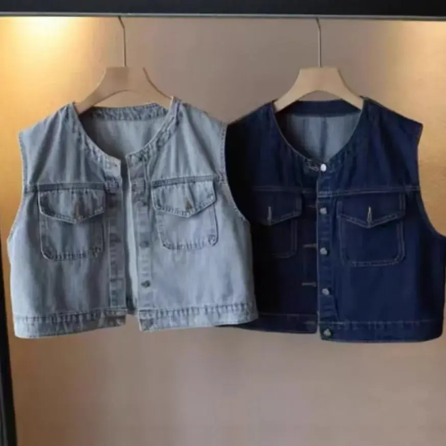 Retro Short Denim Vest Women's Summer 2025 New Loose Sleeveless Shoulder Pad Top Trendy Outerwear Casual Fashion Vest