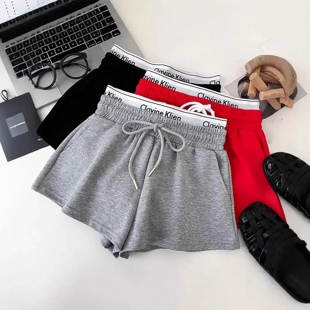 High Waist Slimming High Cotton Letter Print Drawstring Elastic Shorts Casual Pants Hot Pants Women's Fashion Short Pants