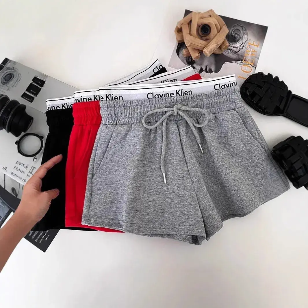 High Waist Slimming High Cotton Letter Print Drawstring Elastic Shorts Casual Pants Hot Pants Women's Fashion Short Pants