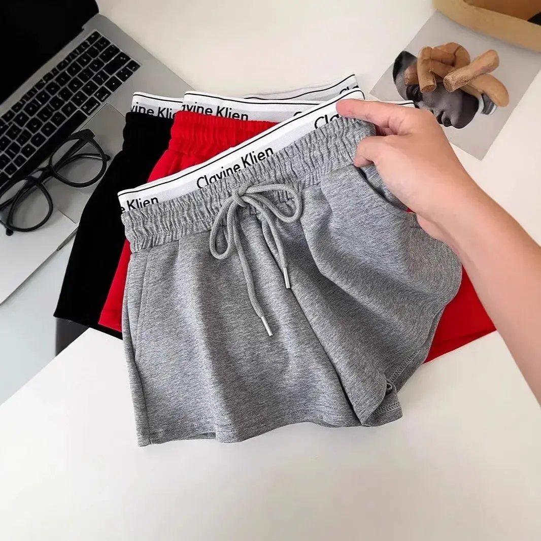 High Waist Slimming High Cotton Letter Print Drawstring Elastic Shorts Casual Pants Hot Pants Women's Fashion Short Pants