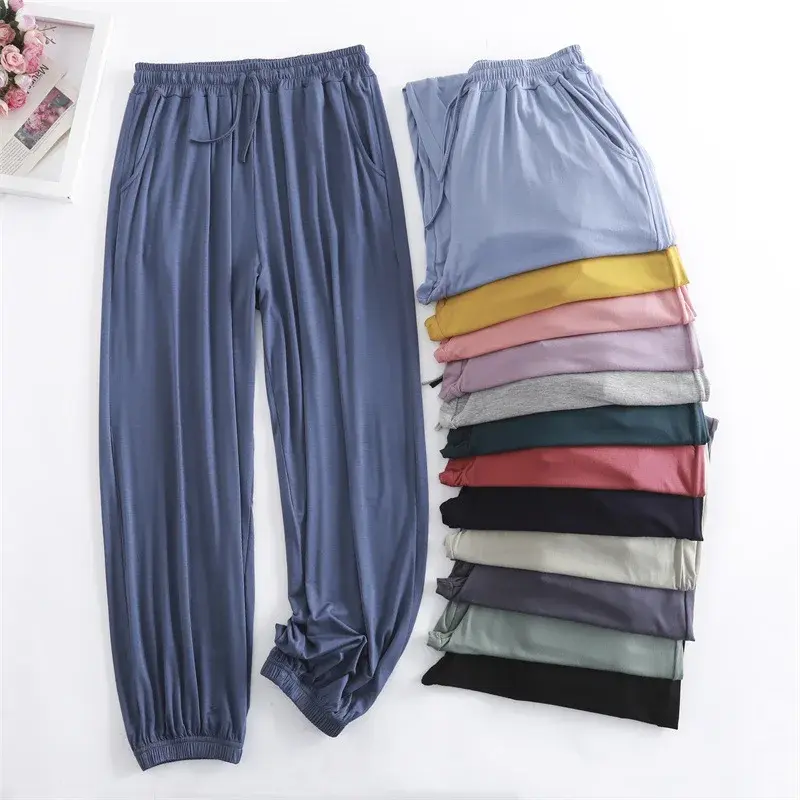 Korean Style Modal Sporty Casual Pants Women's Cargo Trousers Spring Summer Large Size Cuffed Anti-Mosquito Pants