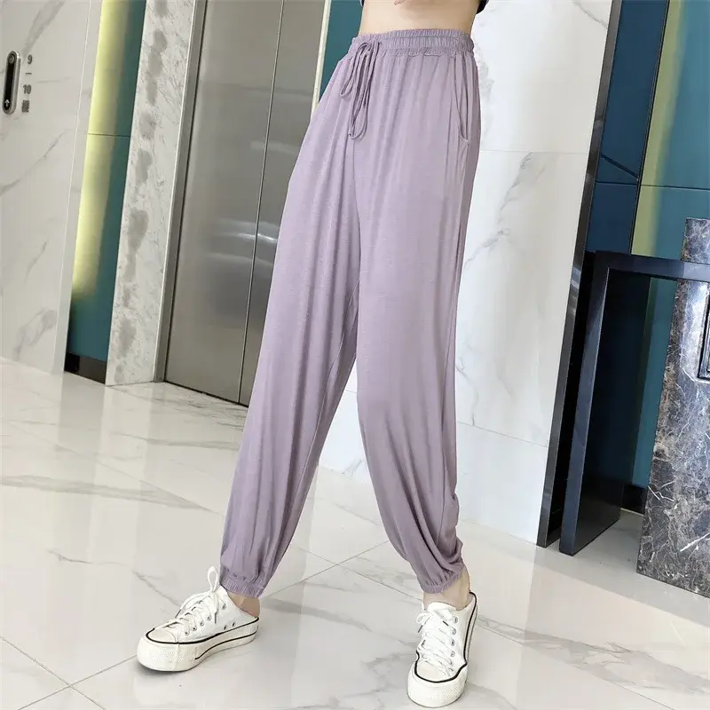 Korean Style Modal Sporty Casual Pants Women's Cargo Trousers Spring Summer Large Size Cuffed Anti-Mosquito Pants