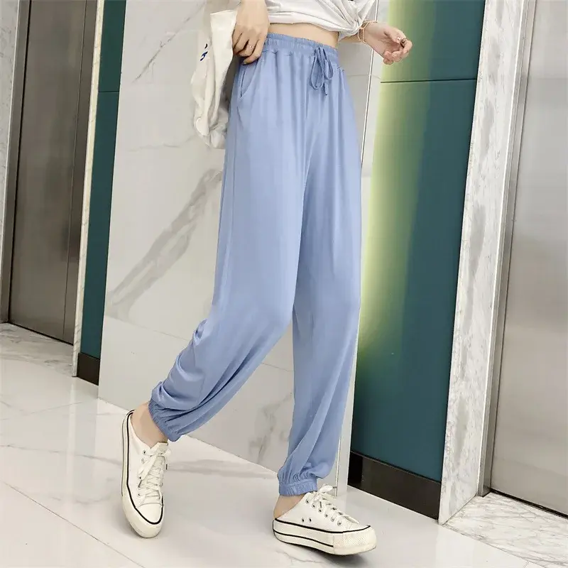 Korean Style Modal Sporty Casual Pants Women's Cargo Trousers Spring Summer Large Size Cuffed Anti-Mosquito Pants