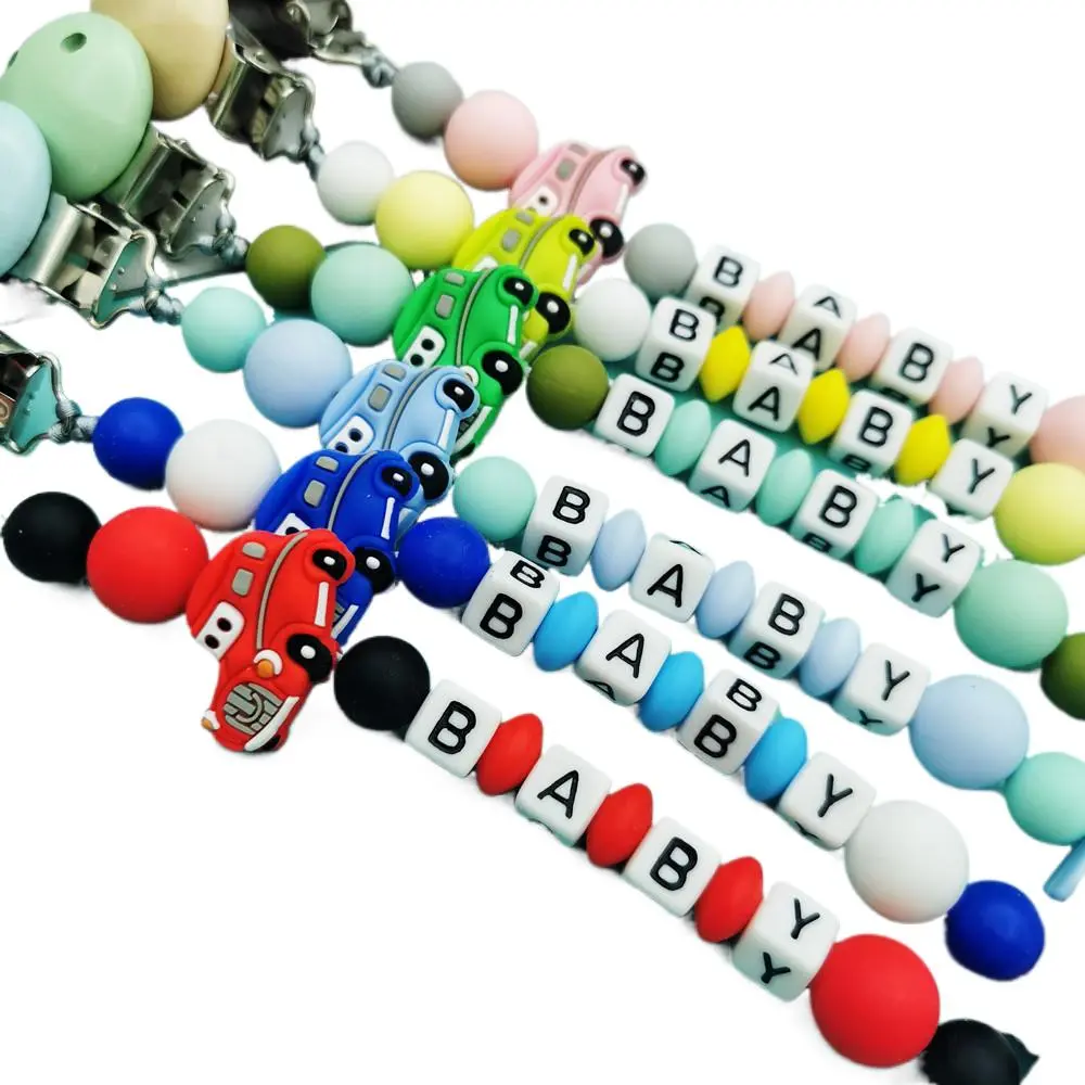 Baby Pacifier Clips Personalized Name Cartoon Dummy Nipples Holder Clip Chain Teething Toys Infant Feeding Accessories BPA Free