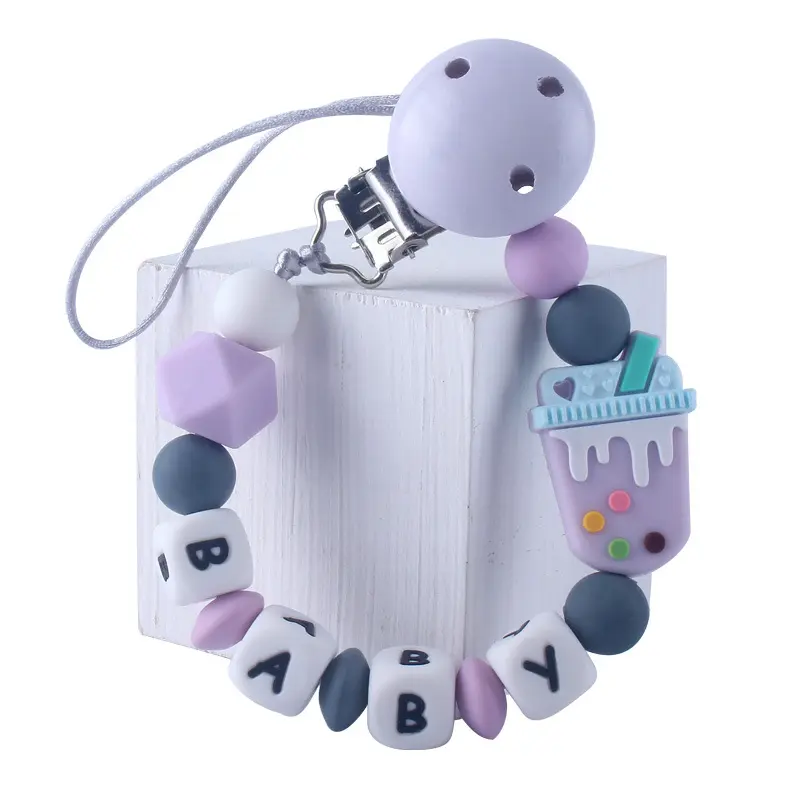 Custom Handmade Personalized Name Silicone Letters Beads Pacifier Clips Chain Baby Teether Holder Chew Nursing Gift