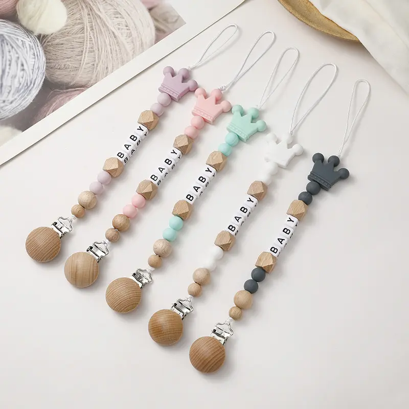 Baby Pacifier Clip Personalize Name Custom Crown Dummy Nipple Holder Chain Soother Chew Toys Teether Babies Accessories