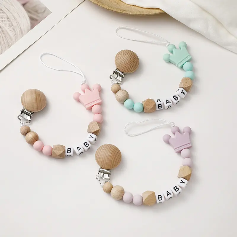 Baby Pacifier Clip Personalize Name Custom Crown Dummy Nipple Holder Chain Soother Chew Toys Teether Babies Accessories