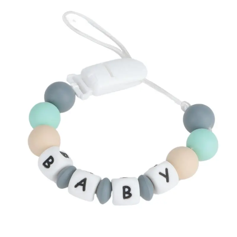 Customized Name Baby Silicone Teether with Pacifier Clip - Cute BABY Letter Beads, BPA - Free, Perfect for Teething