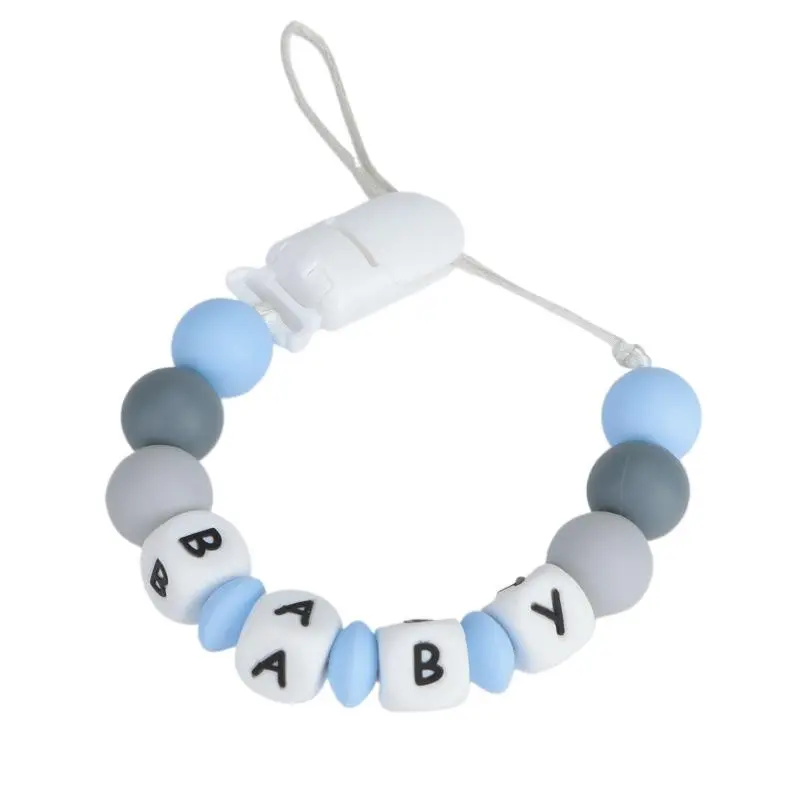 Customized Name Baby Silicone Teether with Pacifier Clip - Cute BABY Letter Beads, BPA - Free, Perfect for Teething