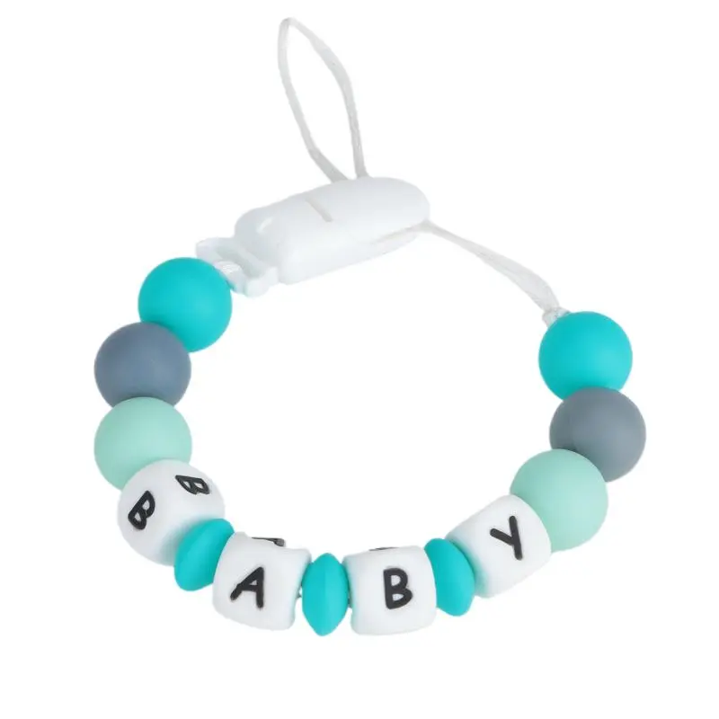 Customized Name Baby Silicone Teether with Pacifier Clip - Cute BABY Letter Beads, BPA - Free, Perfect for Teething