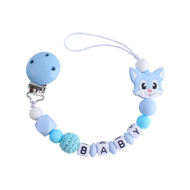 Cat Pacifier Chain Holder for Baby Kids Pacifier Clips Teething Silicone Pacifier Clips Infant Teether