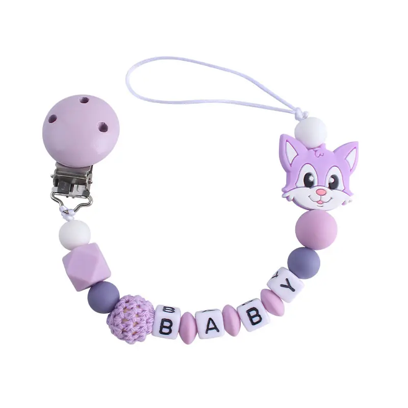 Cat Pacifier Chain Holder for Baby Kids Pacifier Clips Teething Silicone Pacifier Clips Infant Teether