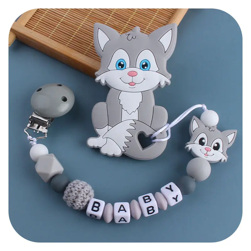 Cat Pacifier Chain Holder for Baby Kids Pacifier Clips Teething Silicone Pacifier Clips Infant Teether
