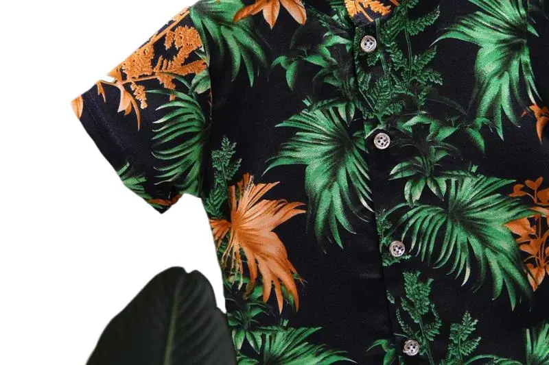 2Pcs Boys' Summer Short Sleeve Shirt and Shorts Set Tropical Leaf Print, Stylish & Comfortable Kids Outfit