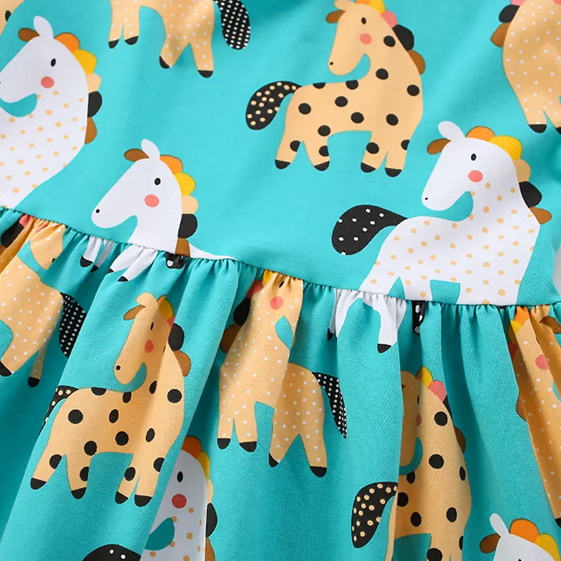 Girls Cotton Dresses Animal Long Sleeve Princess Dress Cartoon Kids Clothing  2-7 years