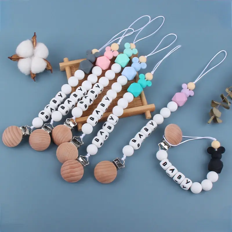 Baby Pacifier Clips Personalized Name Cartoon Silicone Dummy Nipples Holder Clip Chain Newborn Custom Teething Toys Accessories