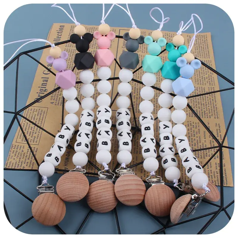 Baby Pacifier Clips Personalized Name Cartoon Silicone Dummy Nipples Holder Clip Chain Newborn Custom Teething Toys Accessories