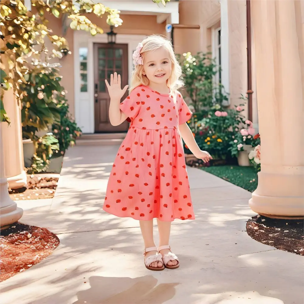 Ladybug Full-print Baby Girls Dress Summer Clothing Cartoon Cute Baby Girl Short Sleeve Casual Skirt Children's Clothes Dresses