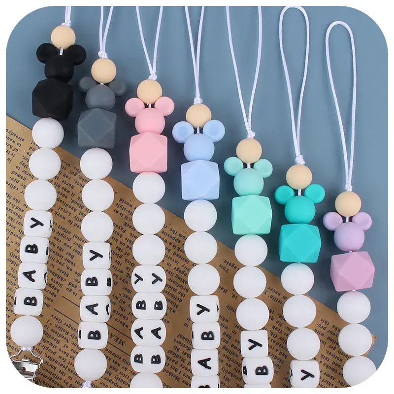 Baby Pacifier Clips Personalized Name Cartoon Silicone Dummy Nipples Holder Clip Chain Newborn Custom Teething Toys Accessories