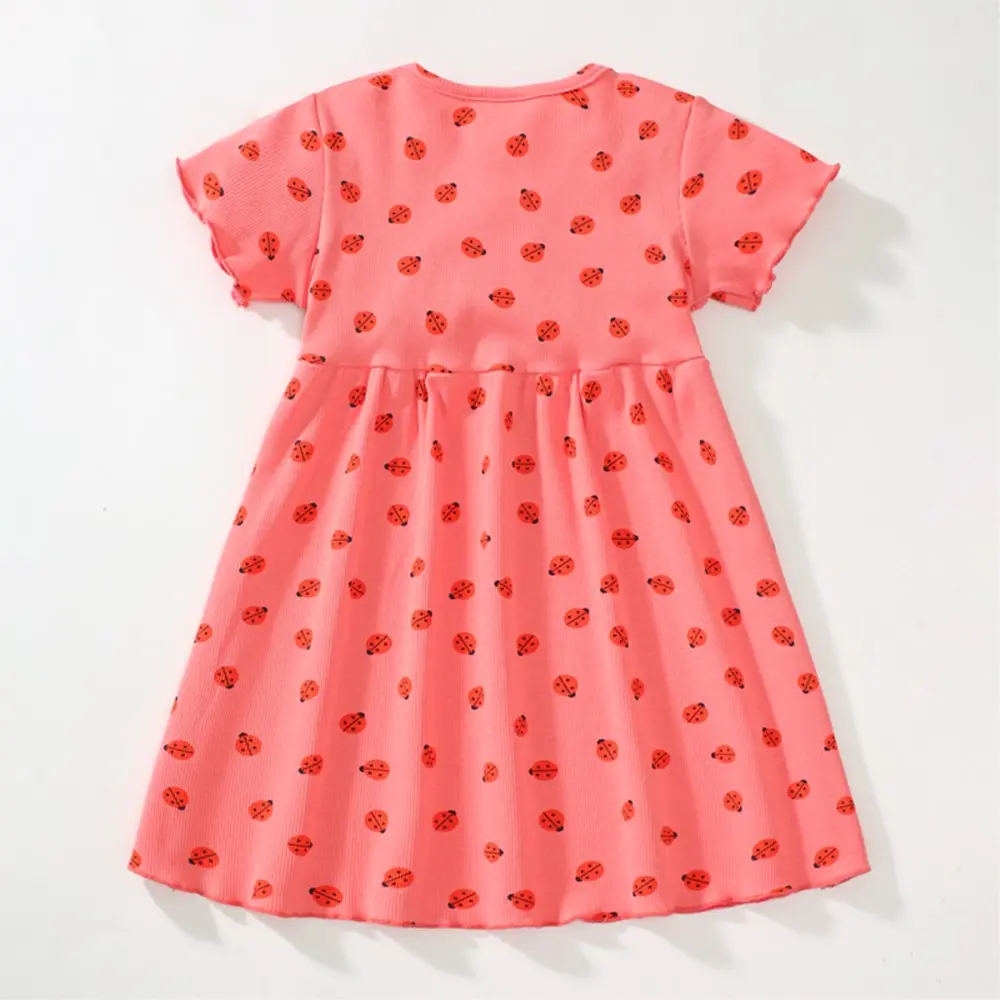 Ladybug Full-print Baby Girls Dress Summer Clothing Cartoon Cute Baby Girl Short Sleeve Casual Skirt Children's Clothes Dresses