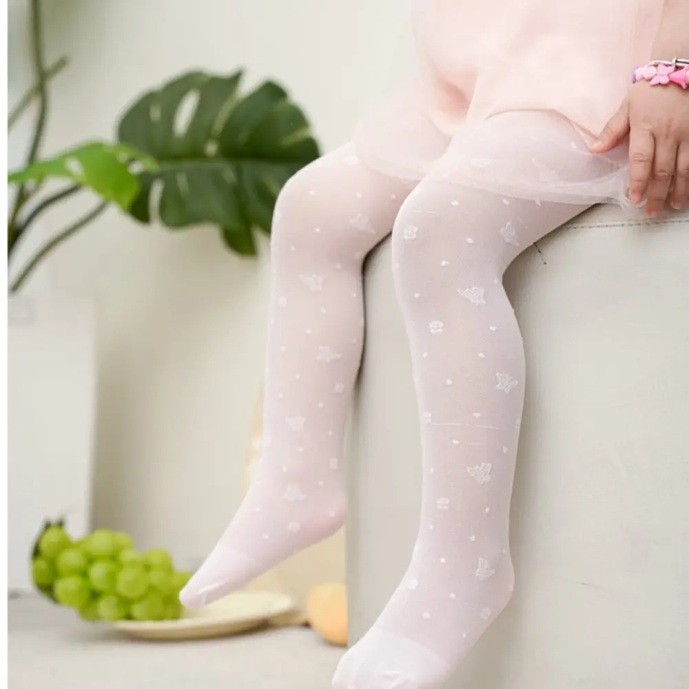 3-12Y Fashionable White/Black Children's Tights with Cute Butterfly Prints