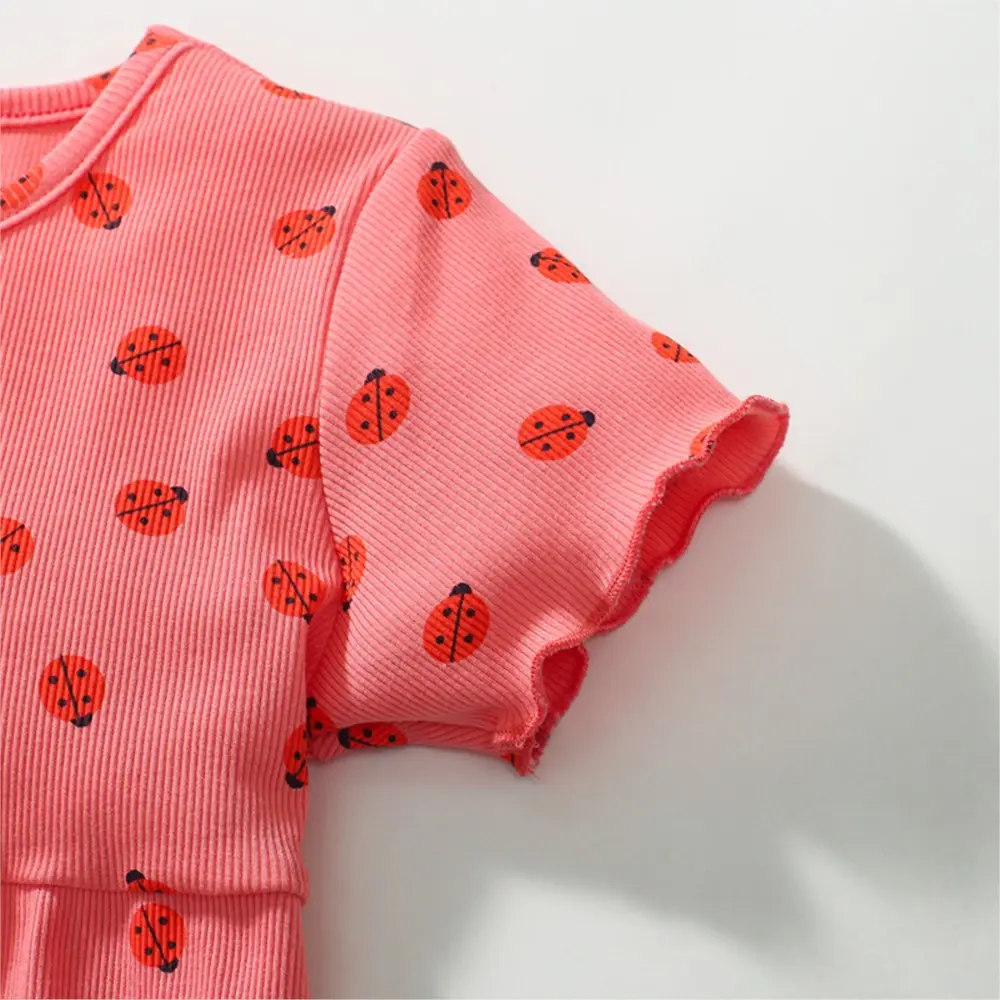 Ladybug Full-print Baby Girls Dress Summer Clothing Cartoon Cute Baby Girl Short Sleeve Casual Skirt Children's Clothes Dresses