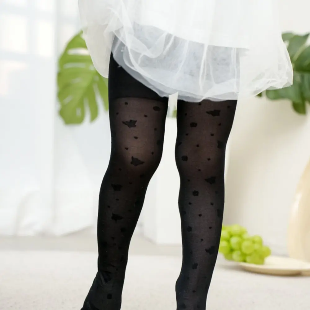 3-12Y Fashionable White/Black Children's Tights with Cute Butterfly Prints