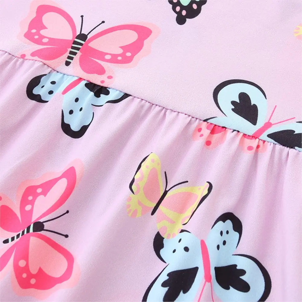 Girls' Light Purple Short - Sleeve Dress - with Colorful Butterfly All - over Print - Suitable for Ages 3-8 Years