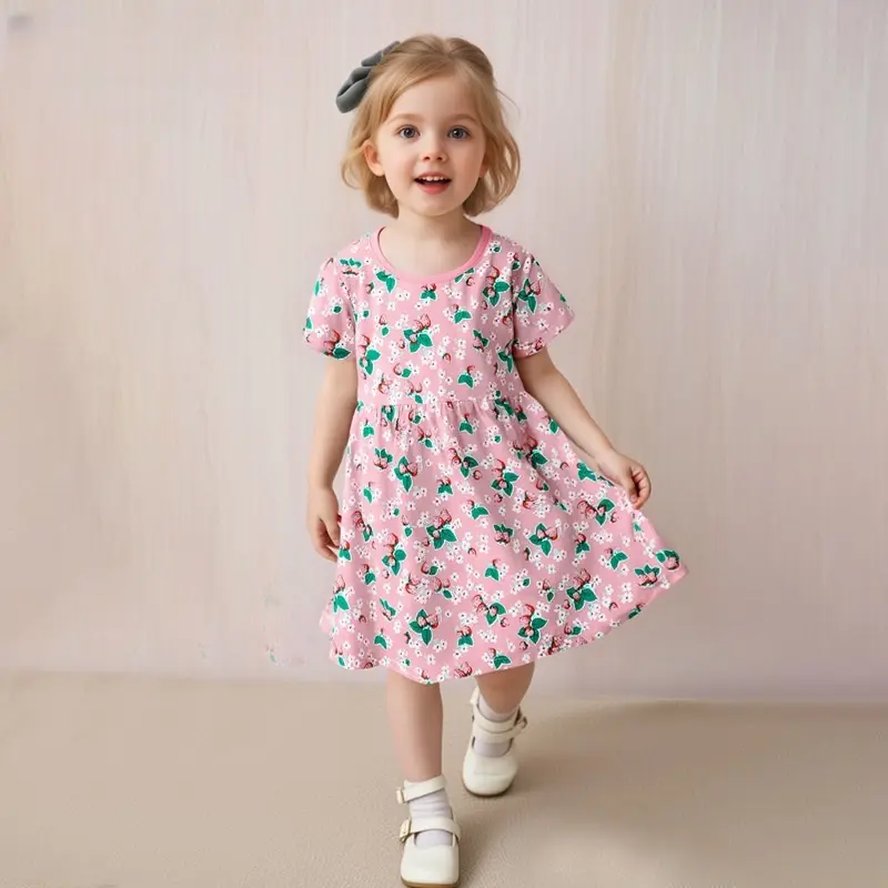 New Princess Dress Girls Dress Short-sleeved For Children's Party Clothes Pink Dress Summer Kids Dress 2-7Y