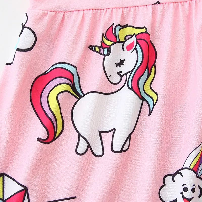 Girls' Pink Short Sleeve Dress with Whimsical Unicorn, Cloud and Heart All - over Print - Suitable for Ages 3-8 Years