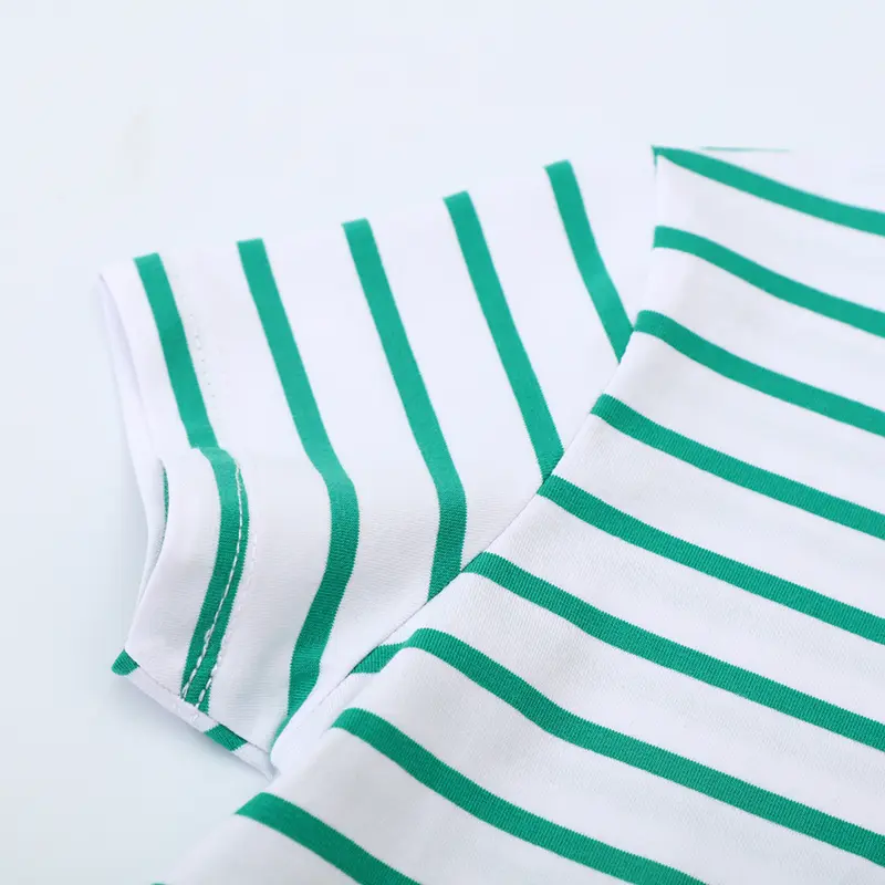 Girls' Green & White Striped Dress Cute Cat Embroidery Sunglasses and Ice Cream Design Adorable Toddler Girl Short Sleeve Skirt