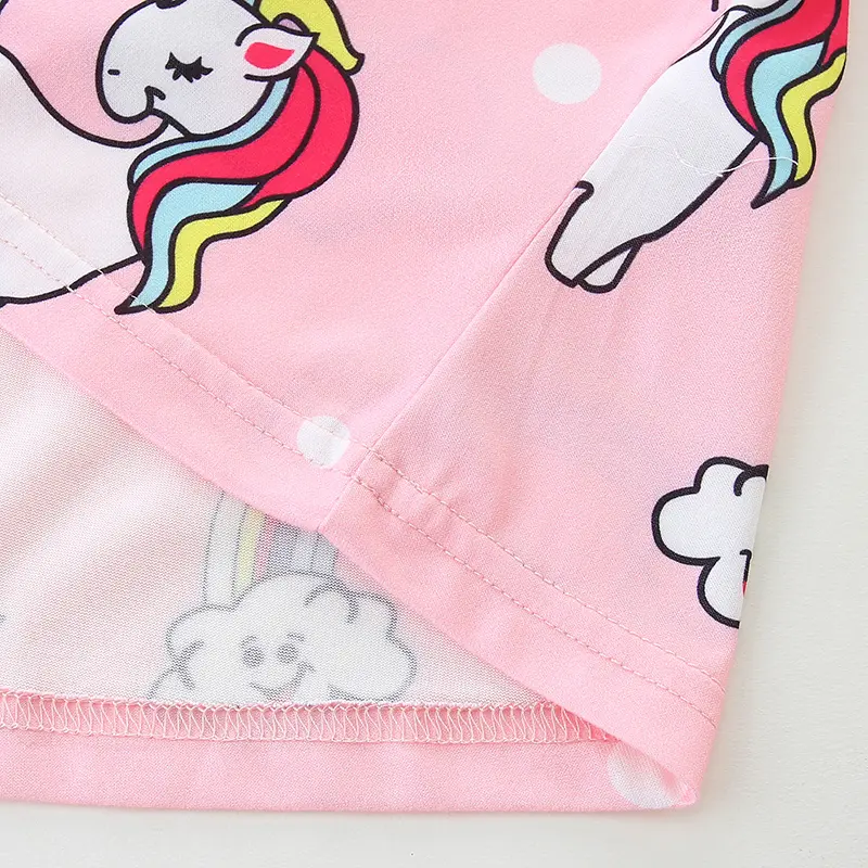 Girls' Pink Short Sleeve Dress with Whimsical Unicorn, Cloud and Heart All - over Print - Suitable for Ages 3-8 Years