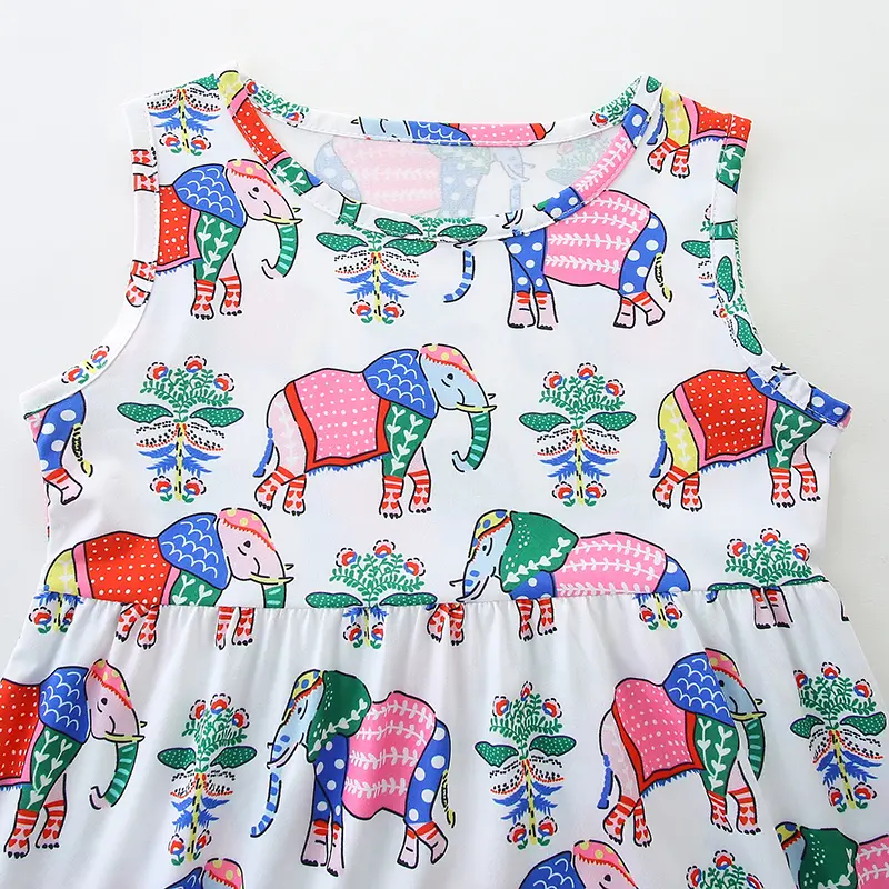 Adorable Sleeveless Girls' Dress in Elephant Print - Ideal for Casual Outings 3-8Years