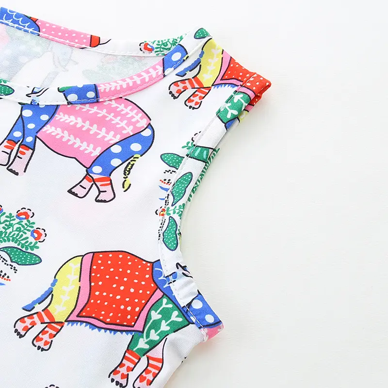 Adorable Sleeveless Girls' Dress in Elephant Print - Ideal for Casual Outings 3-8Years