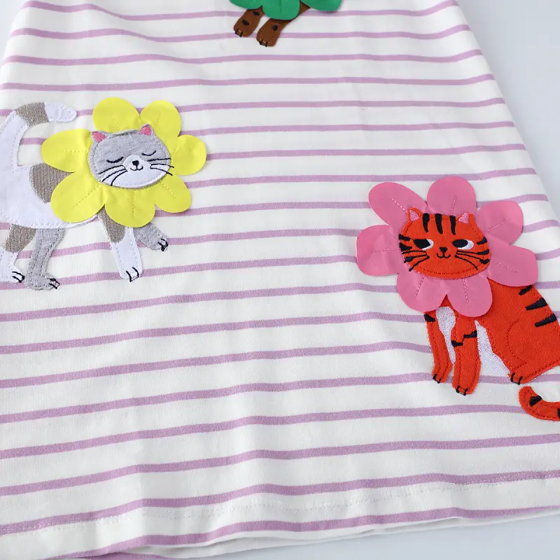 Girls' Cat Stiped Printed Pattern One-Piece Dress Suitable for Outdoor Home Ttravel Birthday Gifts