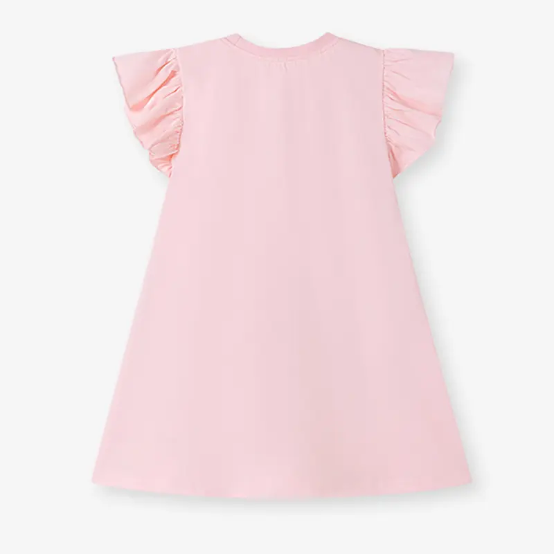 Girls' Pink Short - Sleeve Dress - with Ruffled Sleeves and Unicorn Print - Suitable for Ages 2-7y