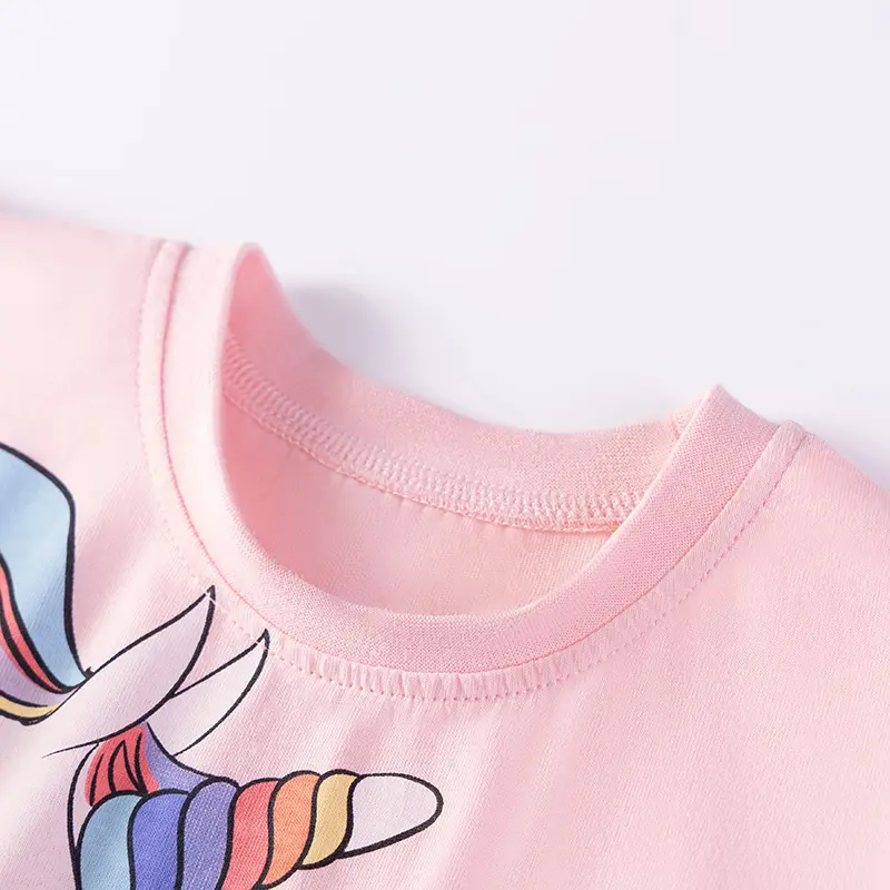 Girls' Pink Short - Sleeve Dress - with Ruffled Sleeves and Unicorn Print - Suitable for Ages 2-7y